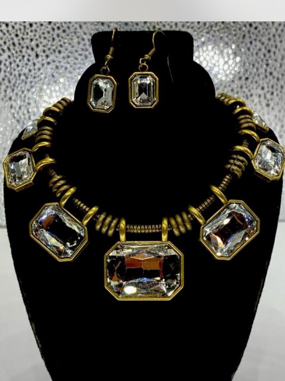 Iced *** Gold-Tone Statement Necklace / Earrings ***